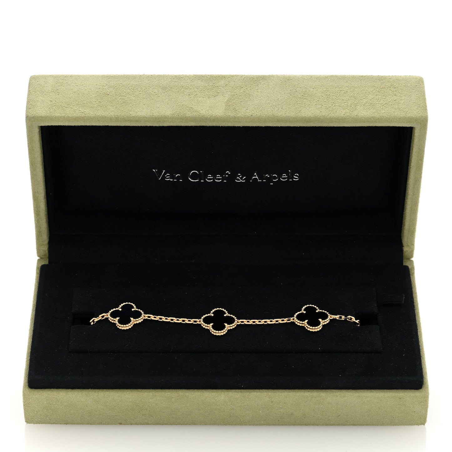 18K Yellow Gold Black Onyx 5 Motifs Vintage Alhambra Bracelet