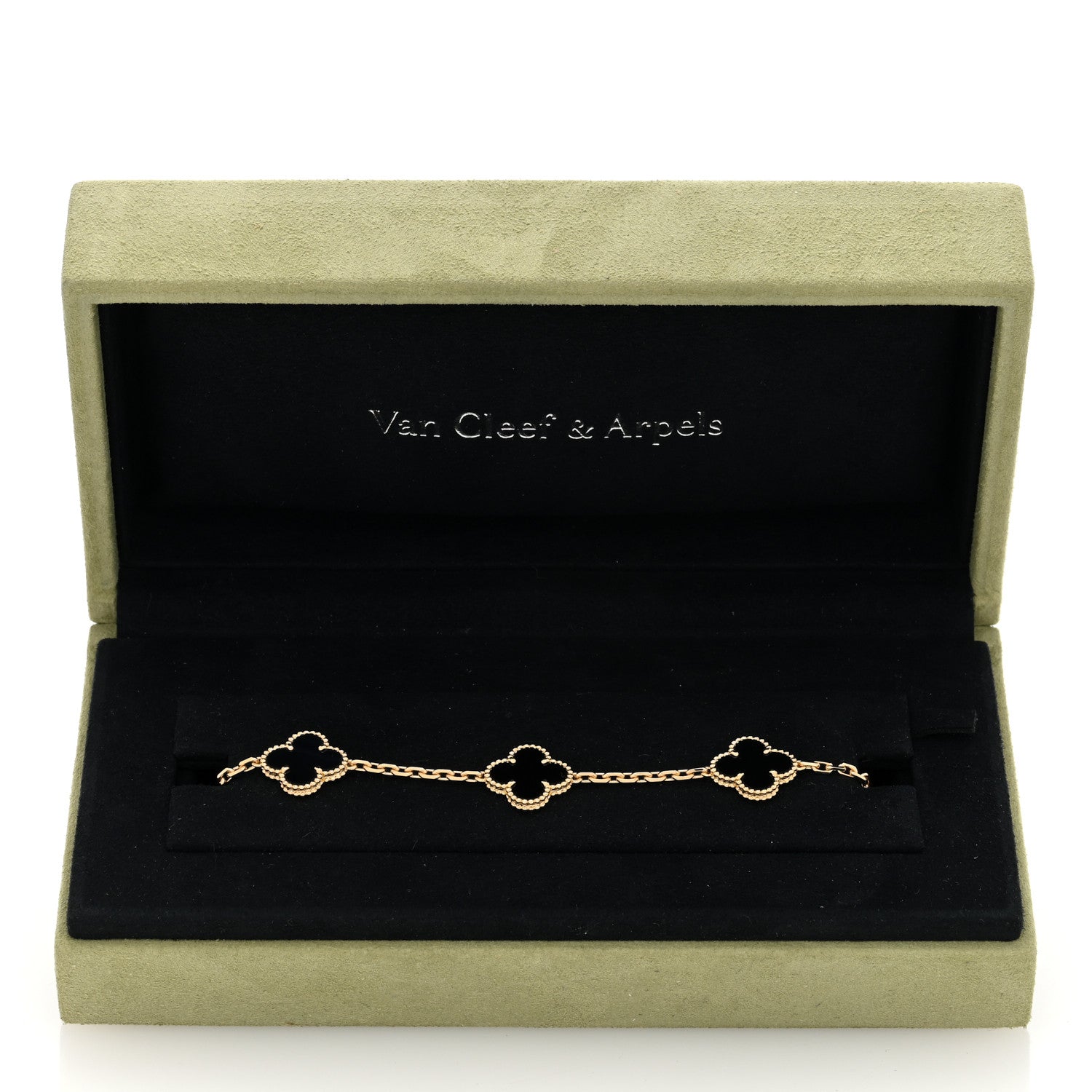 Van Cleef & Arpels 18K Yellow Gold Black Onyx 5 Motifs Vintage Alhambra Bracelet 5 of 5