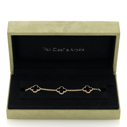 Van Cleef & Arpels 18K Yellow Gold Black Onyx 5 Motifs Vintage Alhambra Bracelet 5 of 5