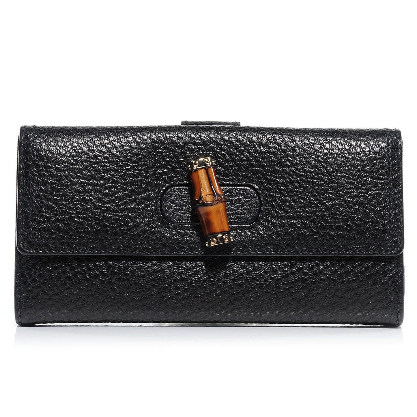 Leather GG Bamboo Long Wallet Black