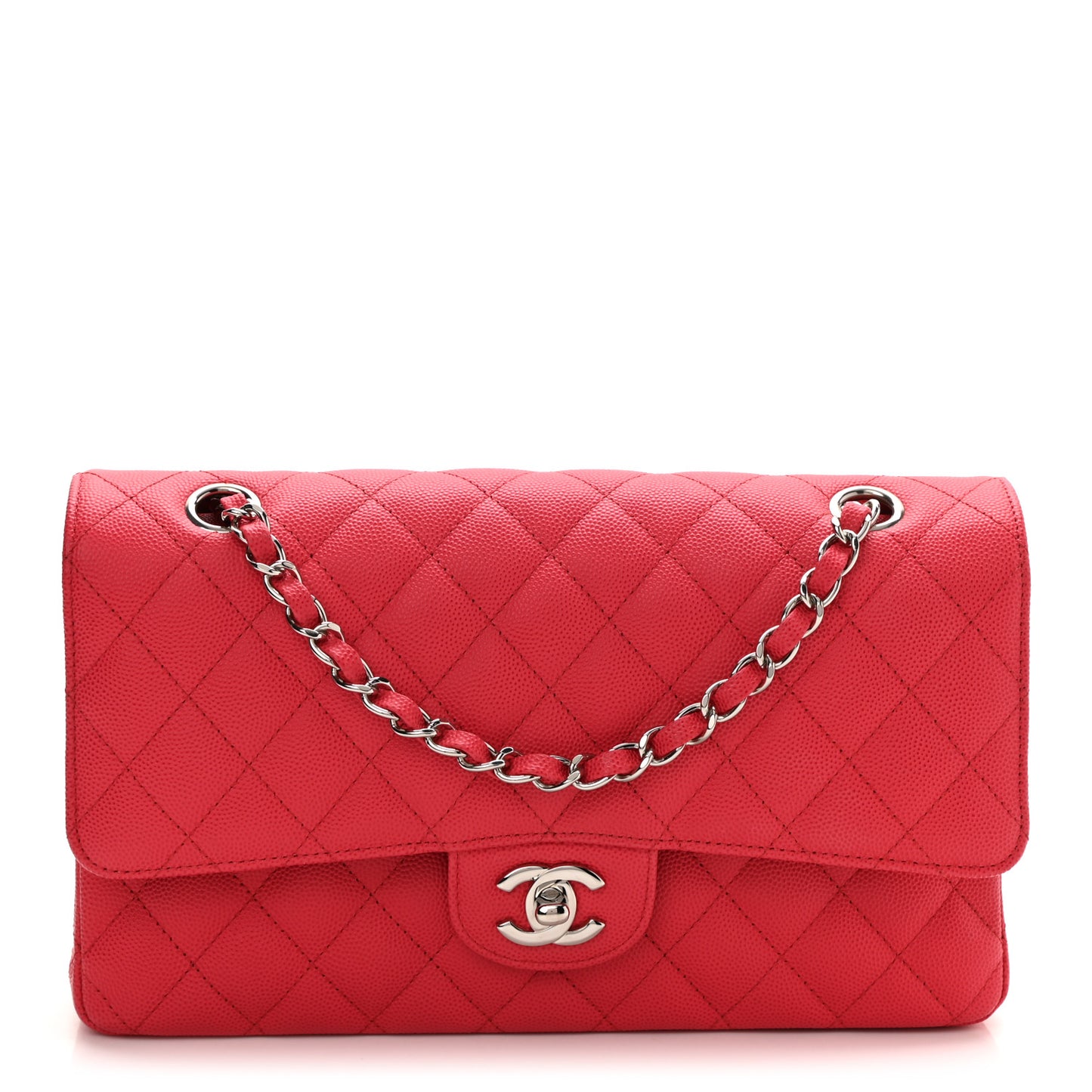 Caviar Quilted Medium Double Flap Red