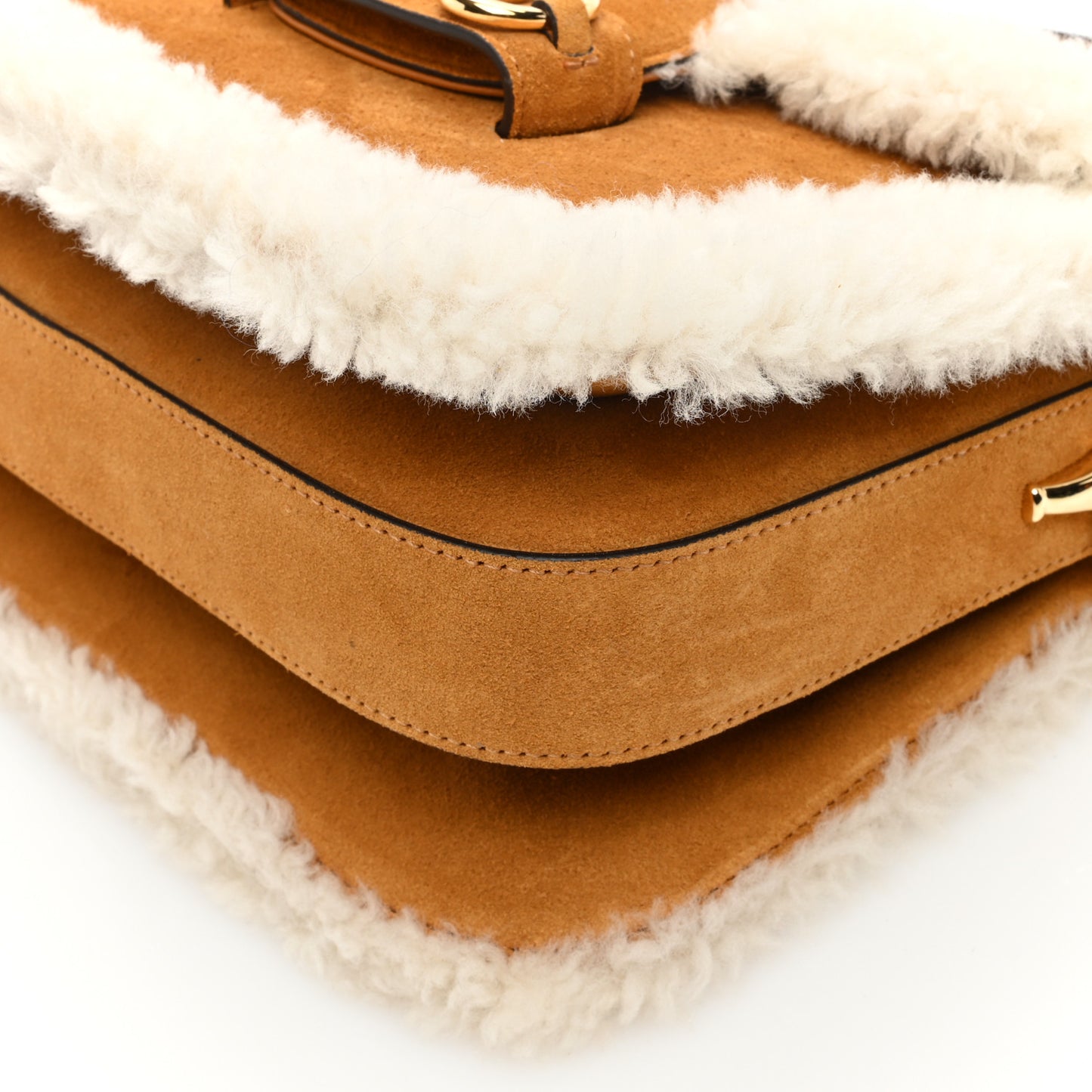 Suede Shearling Horsebit 1955 Shoulder Bag Brown