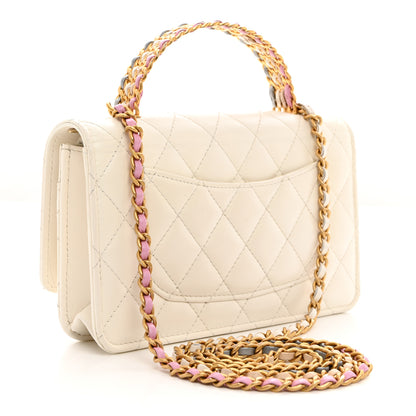 Chanel Shiny Calfskin Quilted Multicolor Top Handle Wallet On Chain WOC White 3 of 11