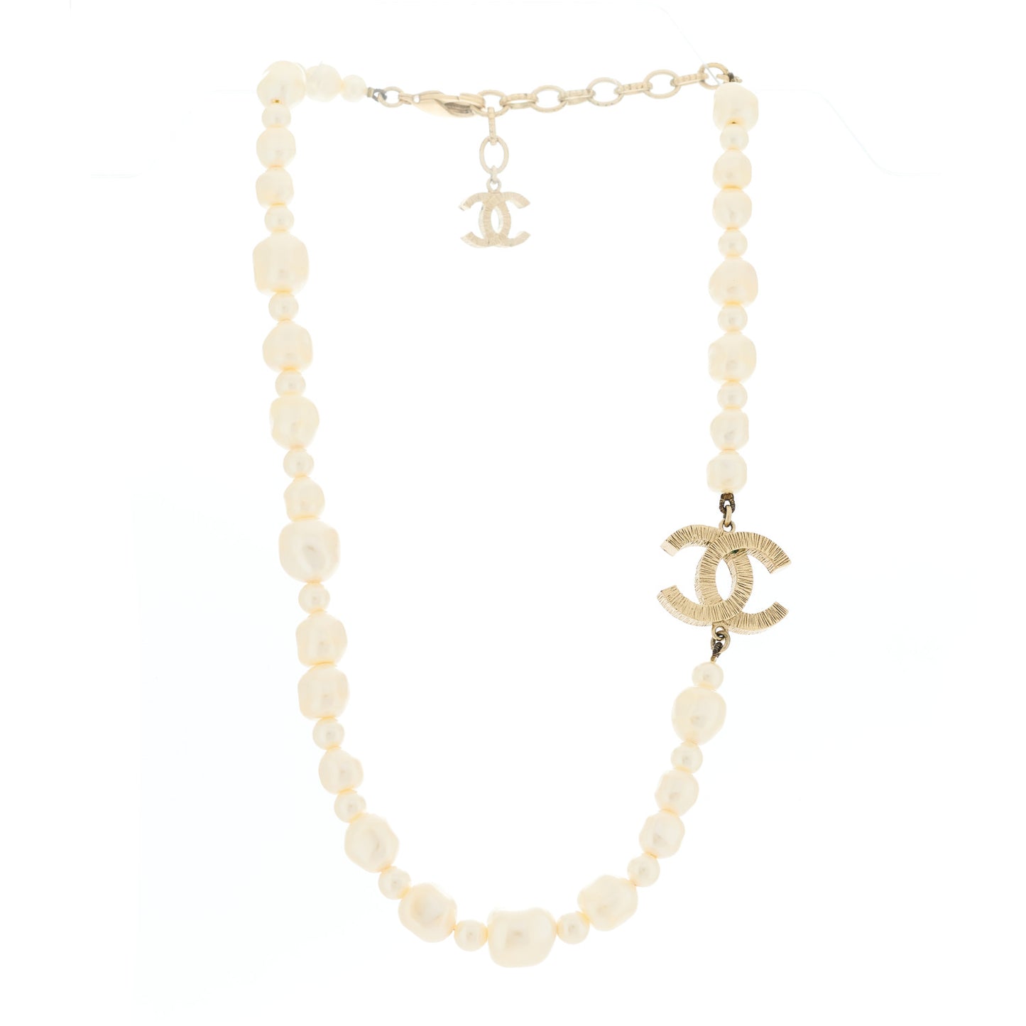 Pearl CC Long Necklace White Gold