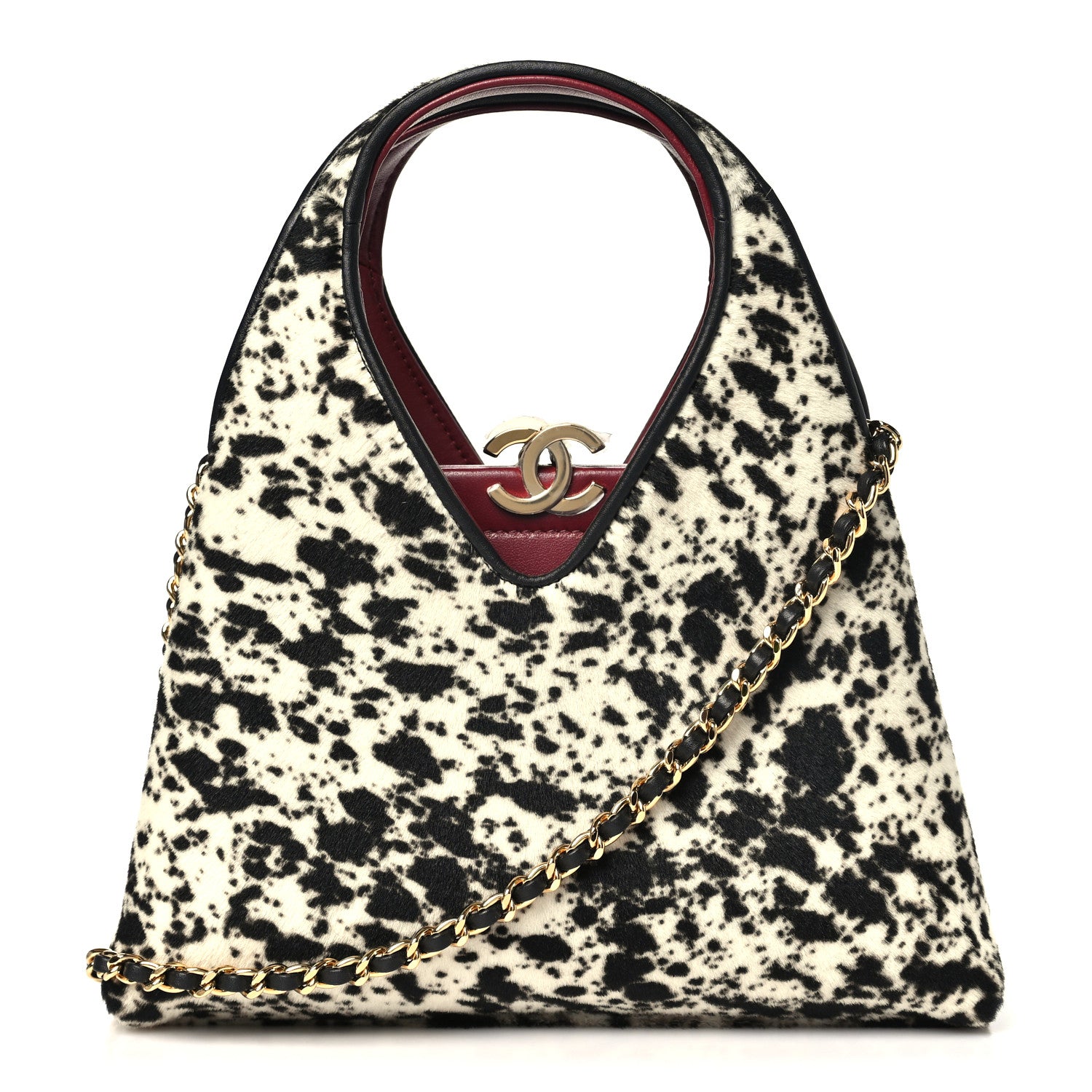 Chanel Pony Hair Printed Chic Lady Small Shopping Tote White Black 1 of 11