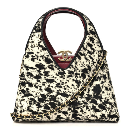 Chanel Pony Hair Printed Chic Lady Small Shopping Tote White Black 1 of 11