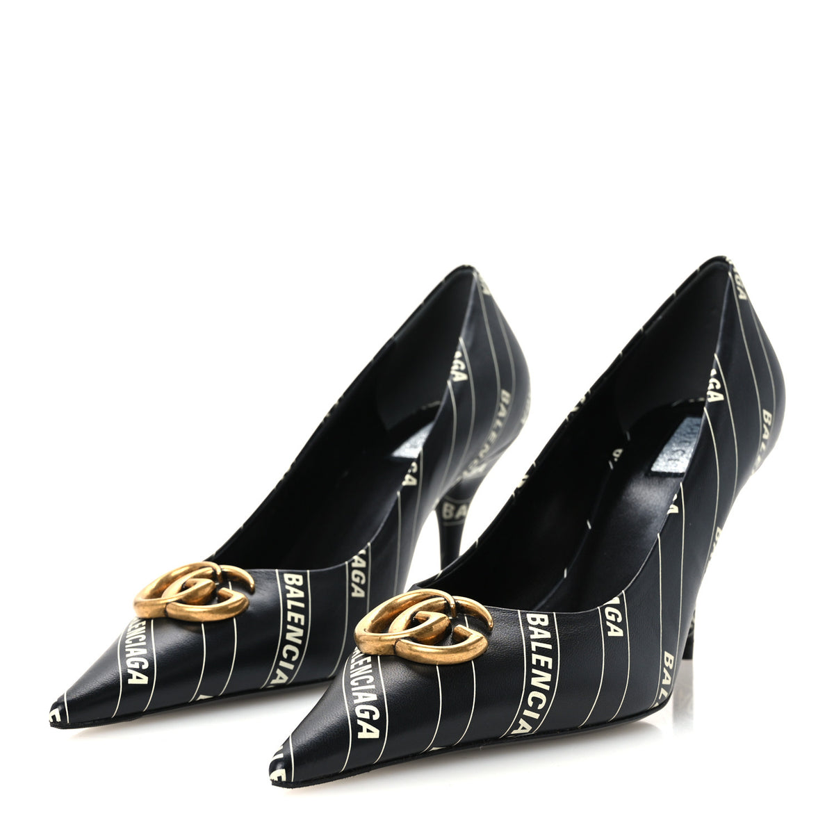 X Gucci Calfskin Logo Print Knife 80mm Pumps 37.5 Black