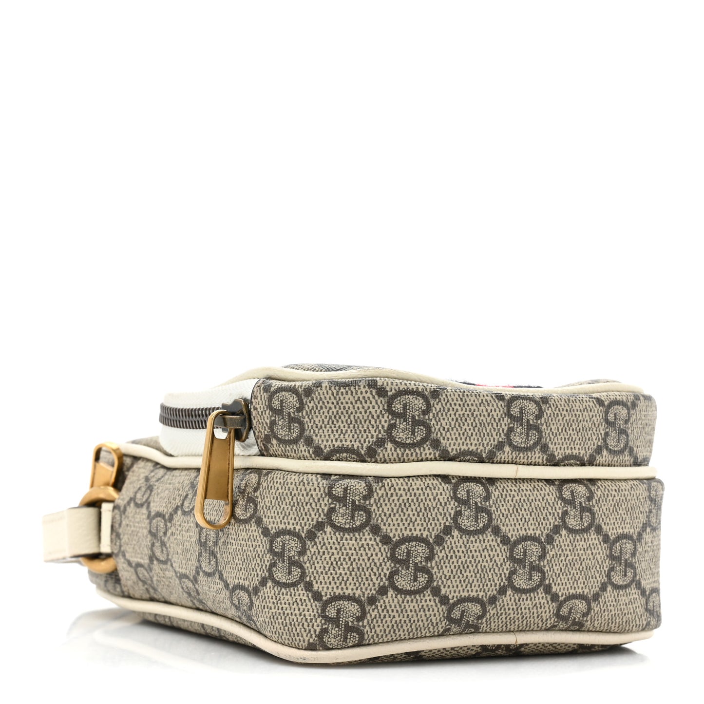 GG Supreme Monogram Web Mini Ophidia Double Zip Messenger Bag Beige Ebony Mystic White