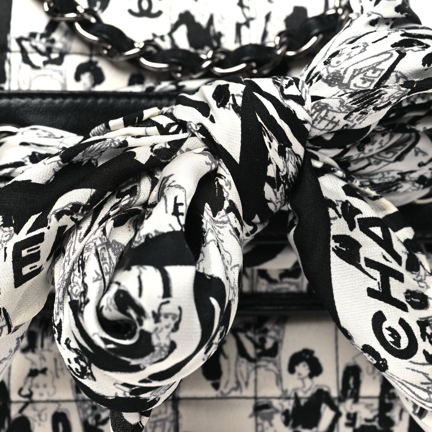 Silk Lambskin Coco Mademoiselle Scarf Flap Bag White Black
