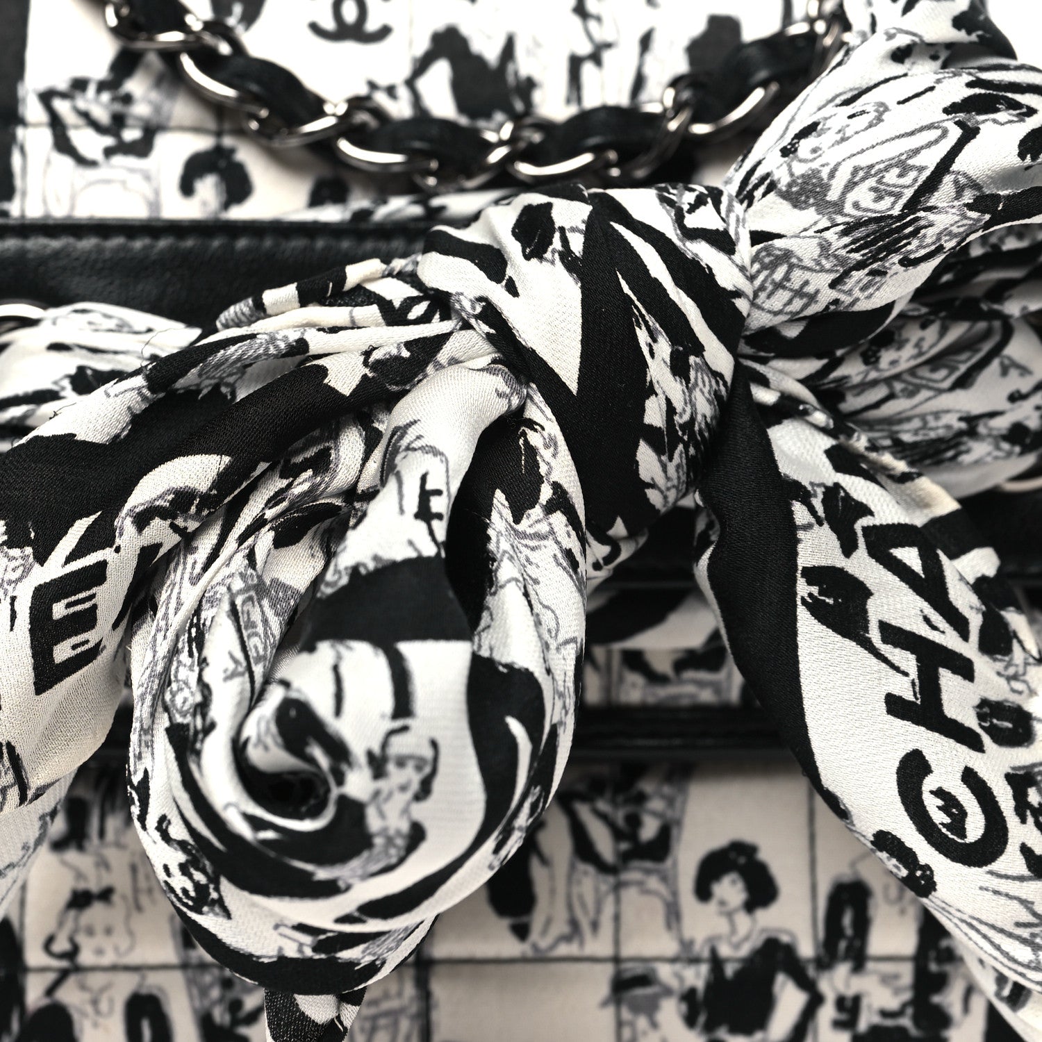 Chanel Silk Lambskin Coco Mademoiselle Scarf Flap Bag White Black 8 of 11