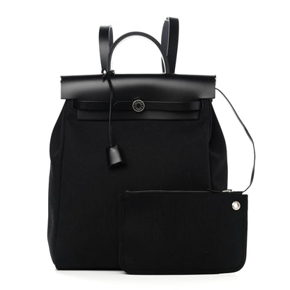 Hermes Military Toile Vache Hunter Herbag a Dos Zip Retourne Backpack Black 1 of 12