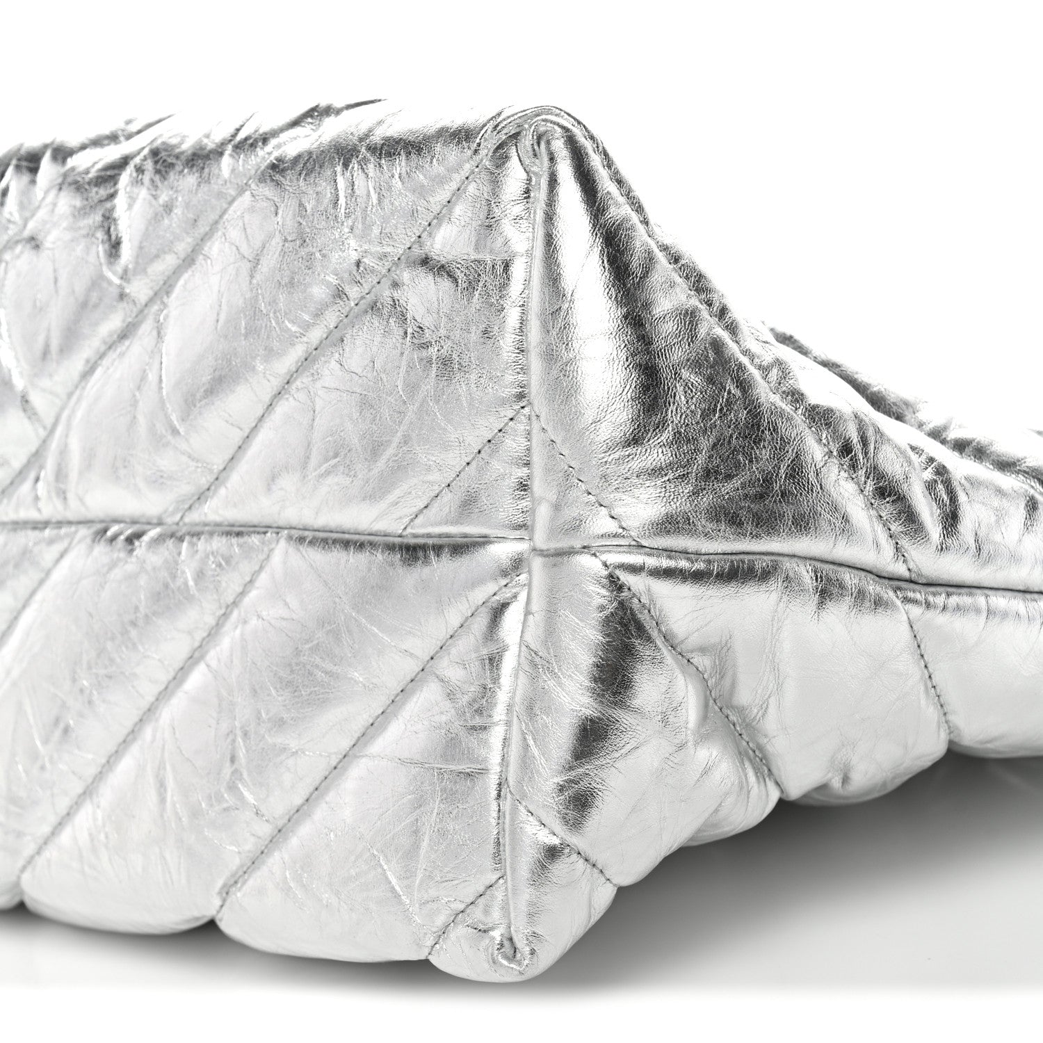 Balenciaga Metallic Crushed Calfskin Quilted Medium Crush Carry All Tote Bag Silver 10 of 10