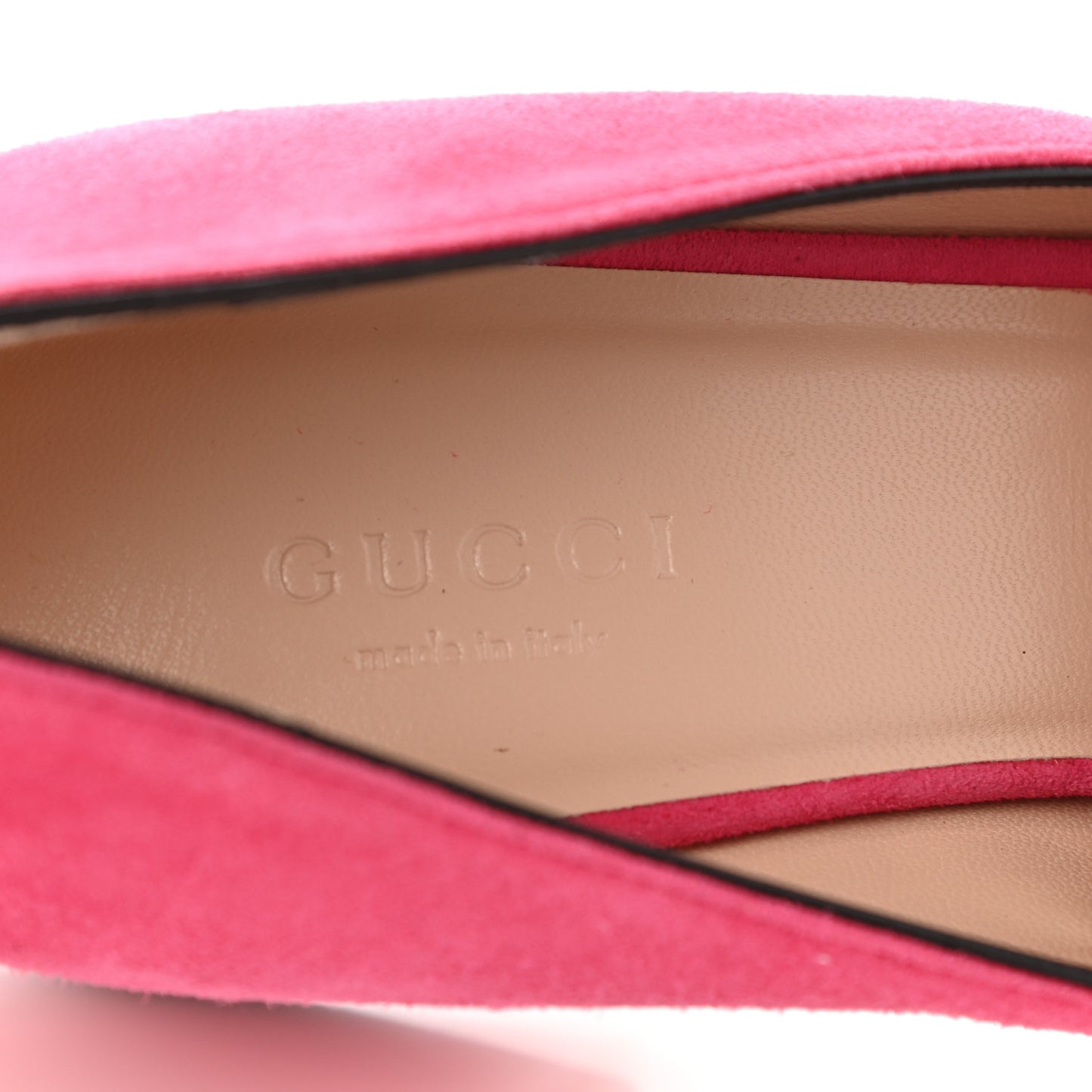 Kid Scamosciato GG Marmont Fringe 50mm Loafer Pumps 37 Hot Pink