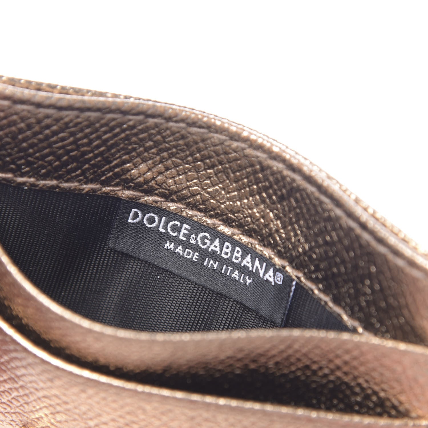 Dolce & Gabbana Metallic Dauphine Embellished Logo Zip Card Holder Gold 6 of 7