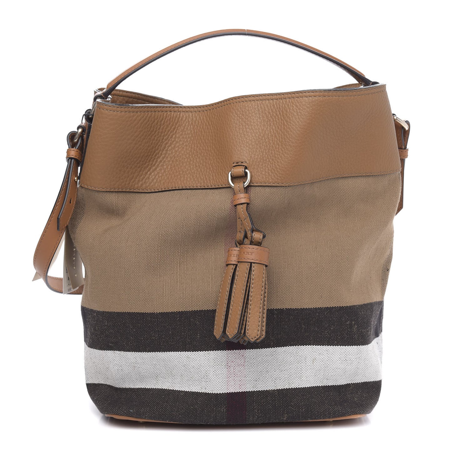 Grainy Calfskin Canvas Mega Check Medium Ashby Tassel Hobo Saddle Brown