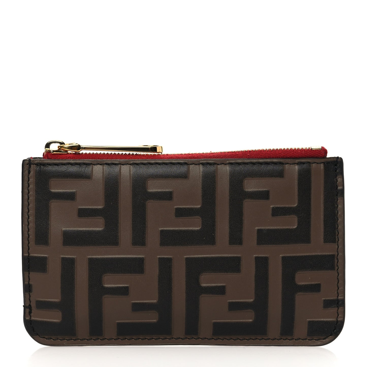 Vitello Cruise F is Fendi Bi-Color FF 1974 Embossed Key Case Pouch Maya Black Fragola