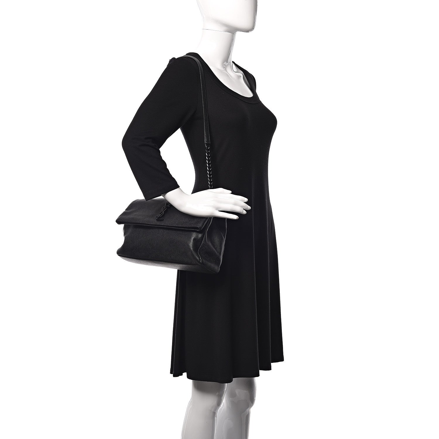 Saint Laurent Grain De Poudre Medium West Hollywood Monogram Fold-Over Black 2 of 11