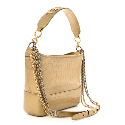 Chanel Metallic Calfskin Crocodile Embossed Medium Gabrielle Cocodile Hobo Gold 3 of 12