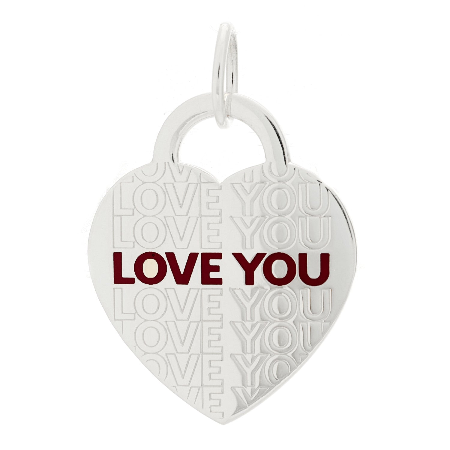 Tiffany Sterling Silver Enamel LOVE YOU Heart Charm Red 1 of 3