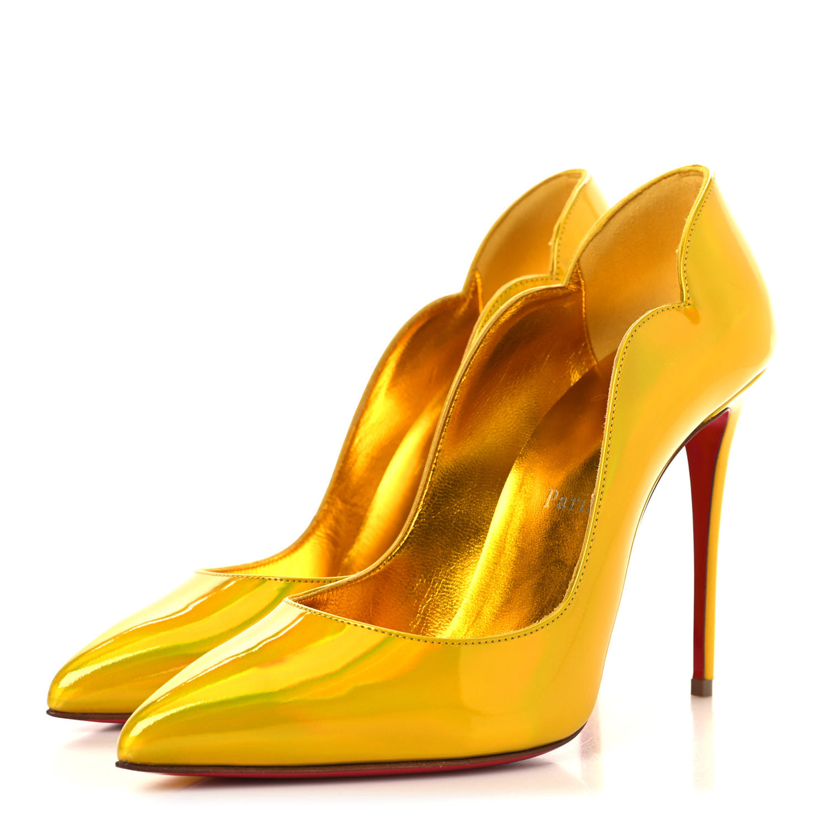 Metallic Patent Hot Chick 100 Pumps 38 Yellow