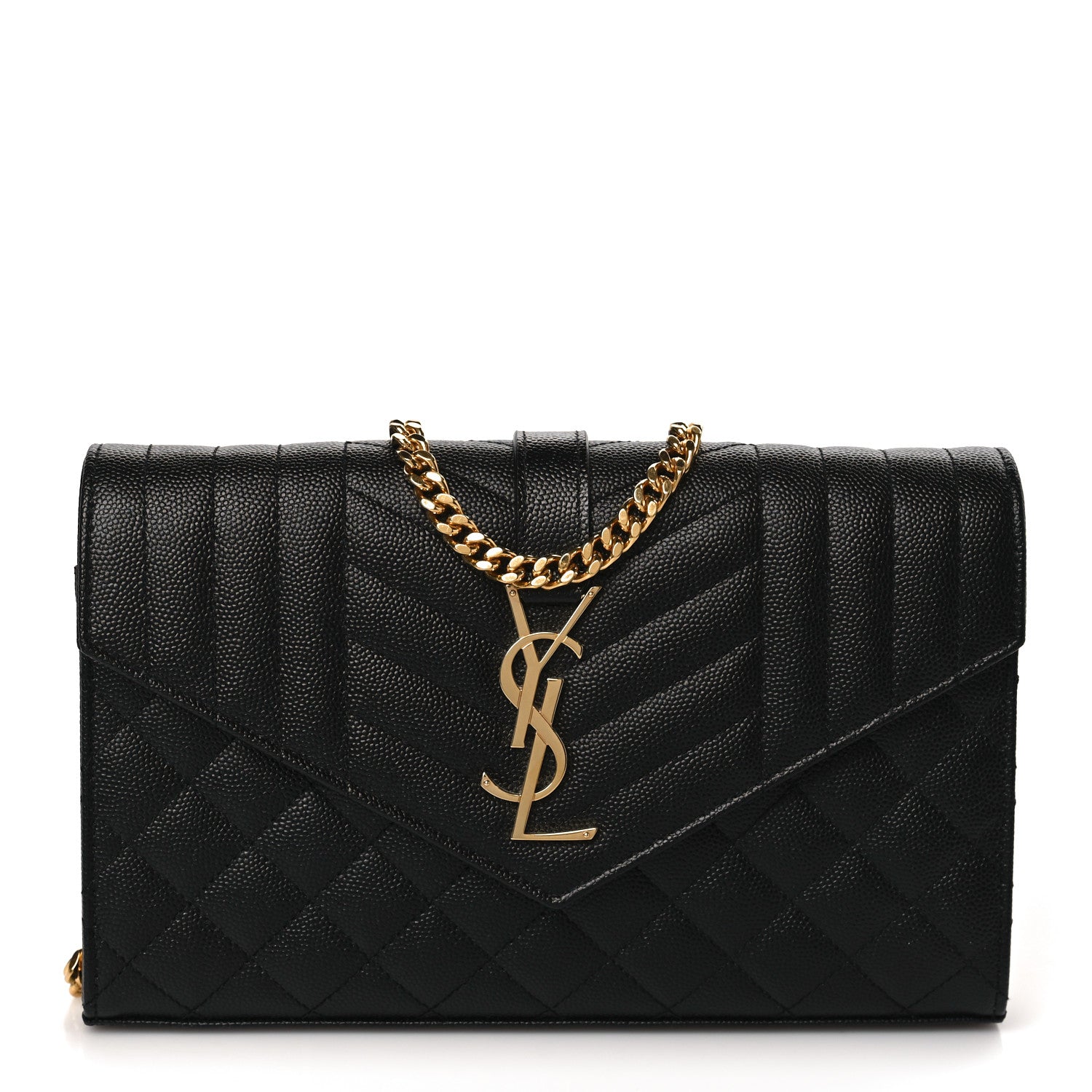 Saint Laurent Grain De Poudre Mixed Matelasse Triquilt Monogram Chain Wallet Black 1 of 8