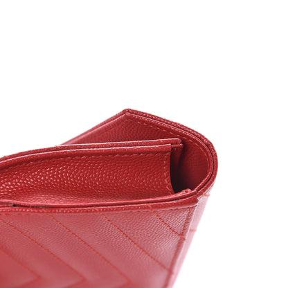 Saint Laurent Grain De Poudre Matelasse Chevron Small Monogram Envelope Wallet Rouge Eros 10 of 11