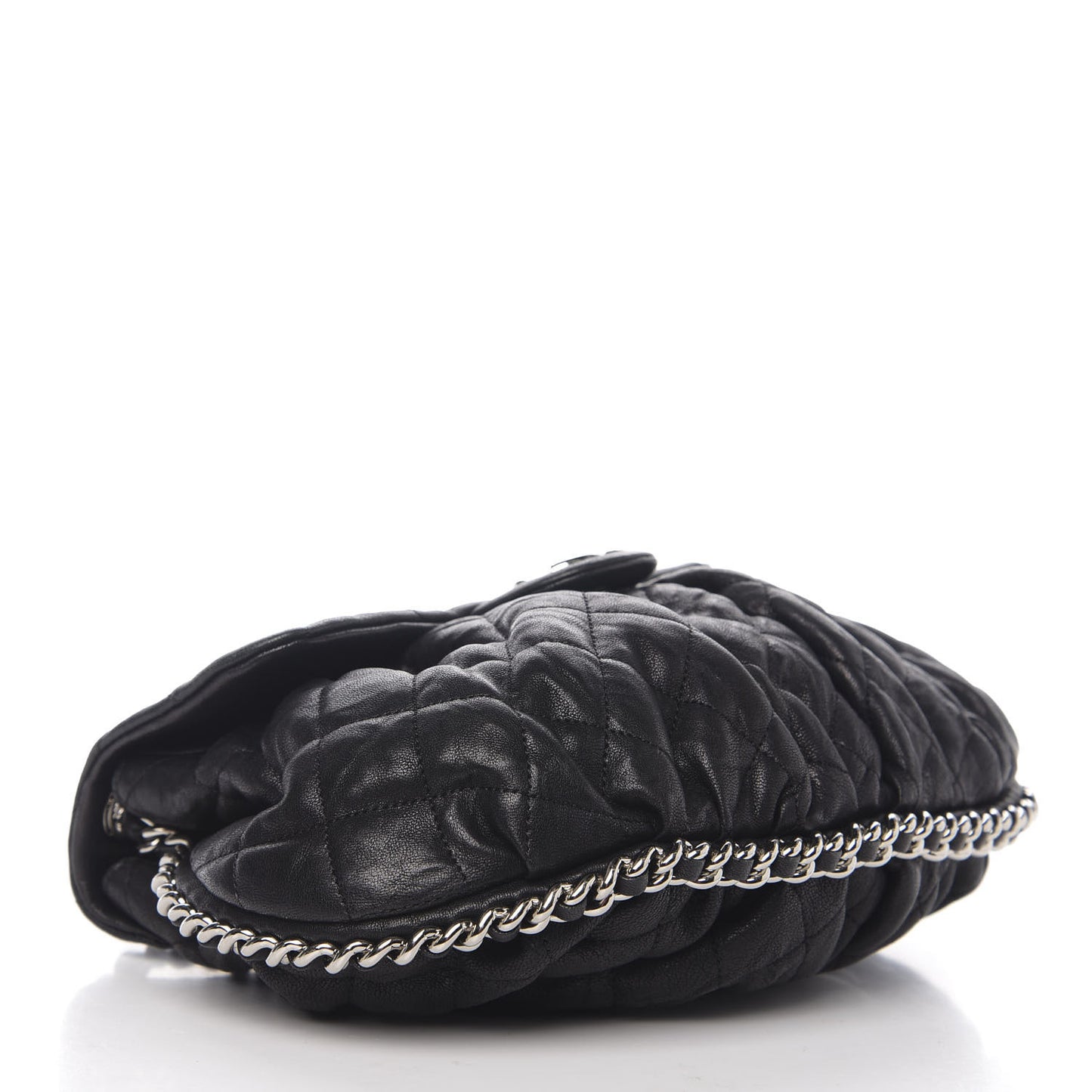Crumpled Lambskin Quilted Medium Chain Around Messenger Black