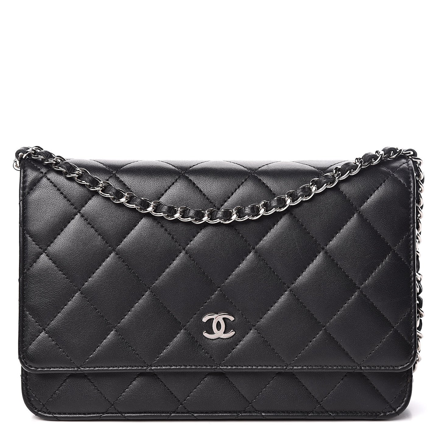 Lambskin Quilted Wallet On Chain WOC Black