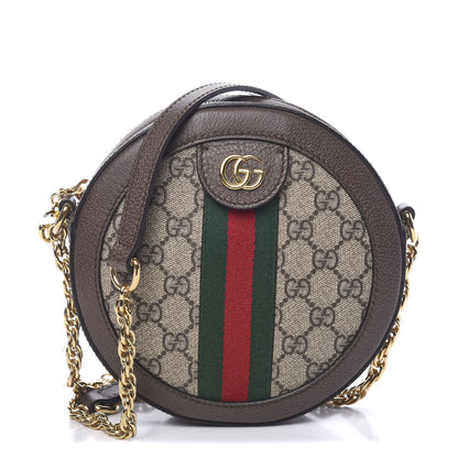 Gucci GG Supreme Monogram Web Mini Ophidia Round Shoulder Bag Brown 1 of 10
