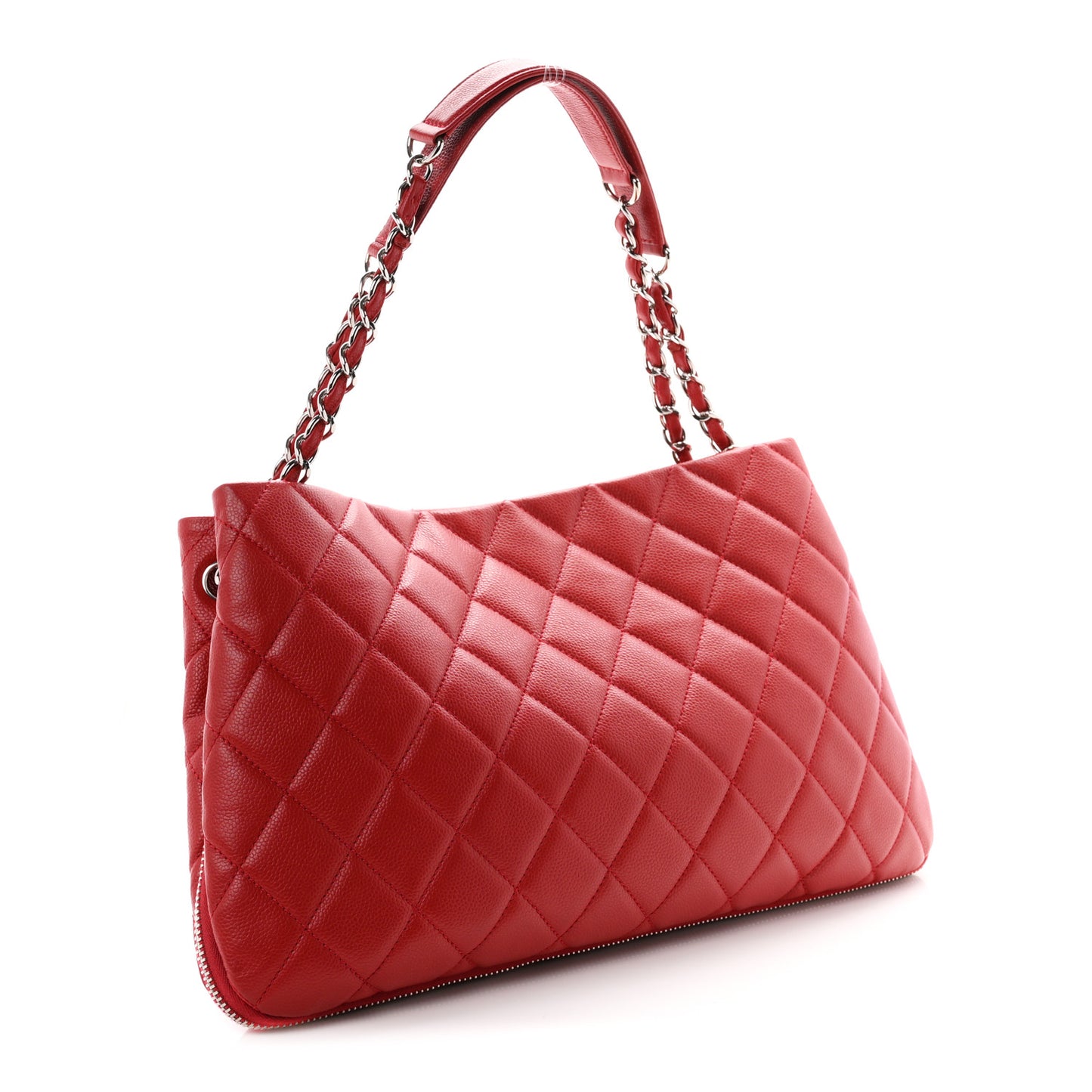 Caviar Quilted Expandable Zip Shoulder Bag Red