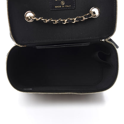 Chanel Raffia Jute Striped Small Vanity Case With Chain Black Beige 5 of 11