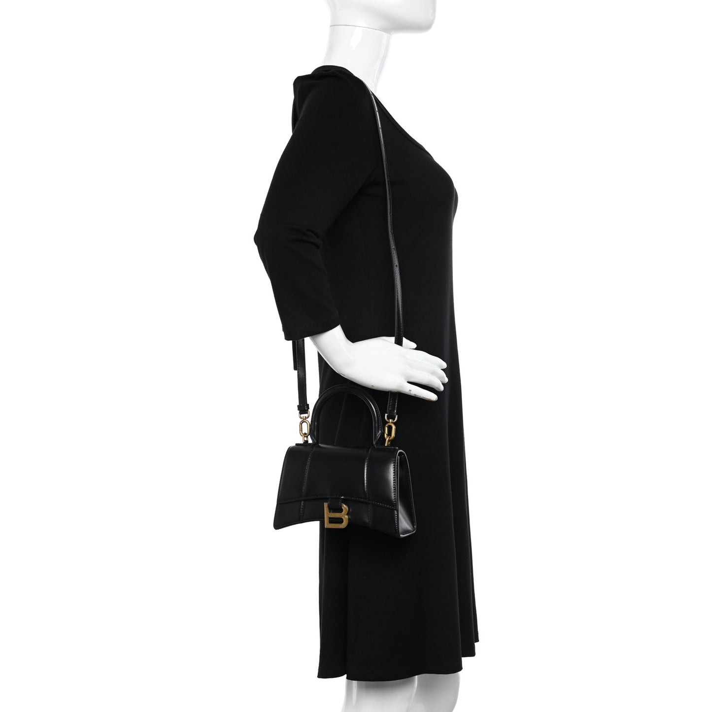 Shiny Box Calfskin Hourglass Top Handle Bag XS Black