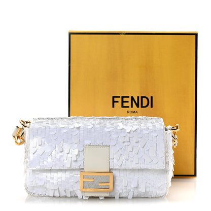 Fendi Sequin Paillettes Vitello Grace Sex and the City Baguette White 10 of 10