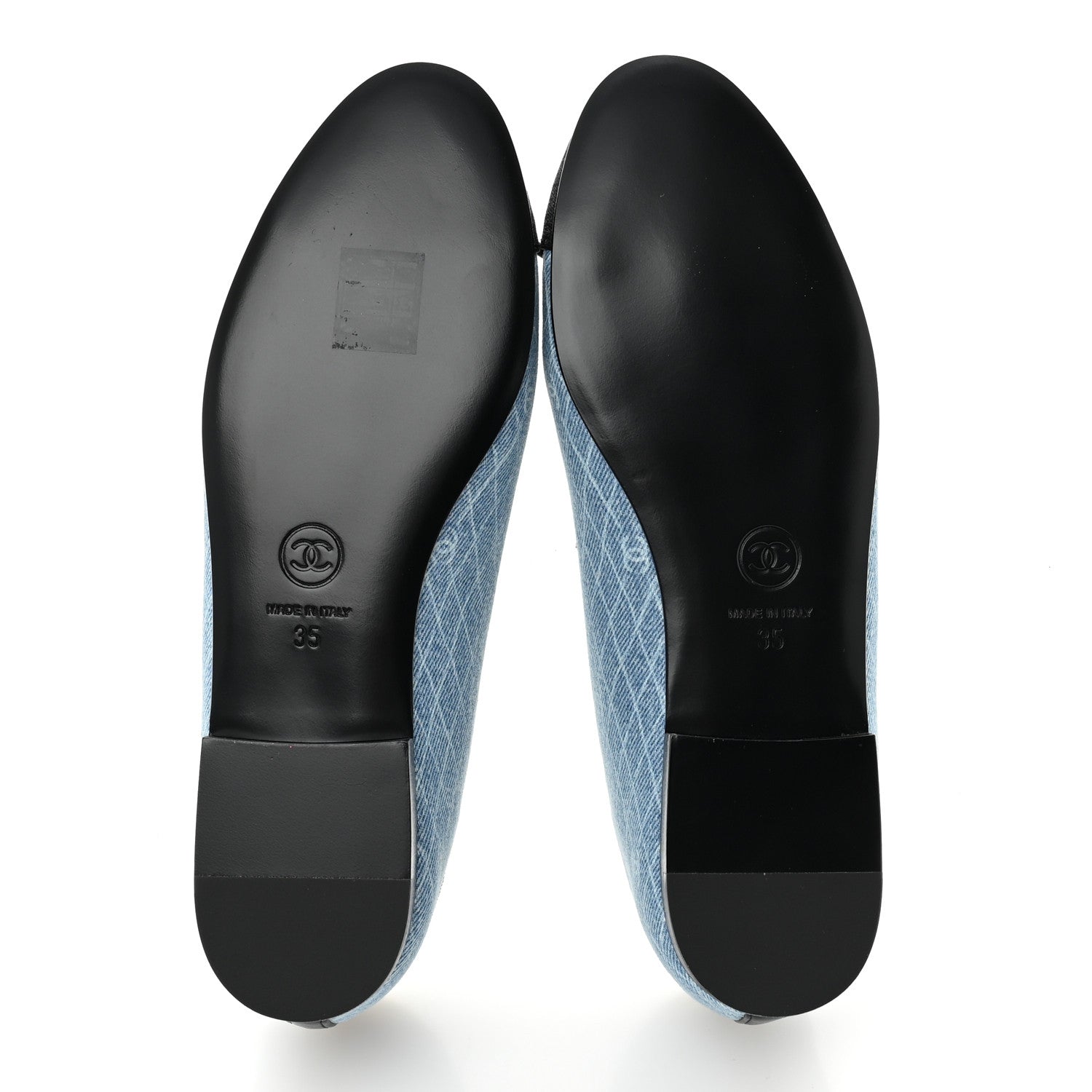 Chanel Denim Printed Quilt CC Cap Toe Ballerina Flats 35 Light Blue Dark Grey 6 of 10