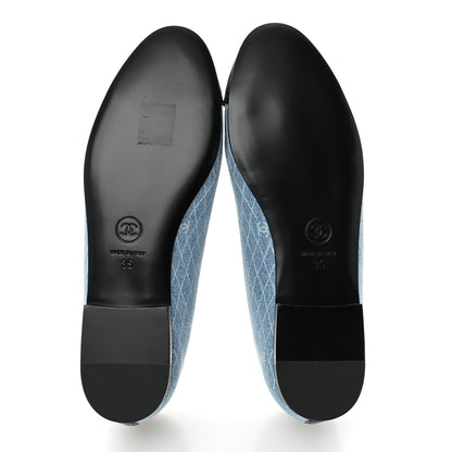 Chanel Denim Printed Quilt CC Cap Toe Ballerina Flats 35 Light Blue Dark Grey 6 of 10