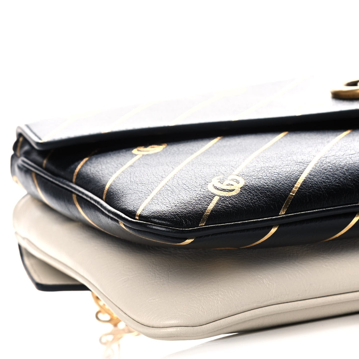 Calfskin Diagonal GG Medium Thiara Double Envelope Shoulder Bag Black White
