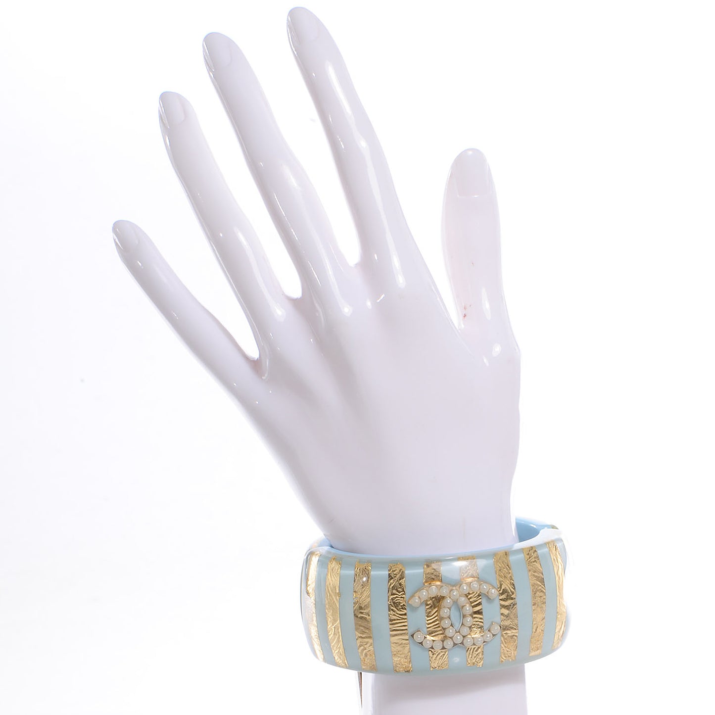 Resin Striped Pearl CC Cuff Light Blue Gold