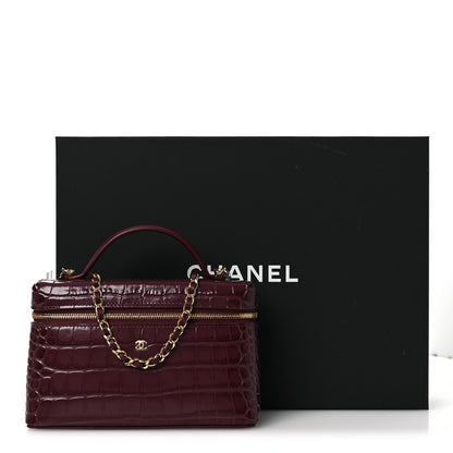 Chanel Calfskin Crocodile Embossed Crococo Small Slim Vanity Case With Chain Dark Burgundy 12 of 12