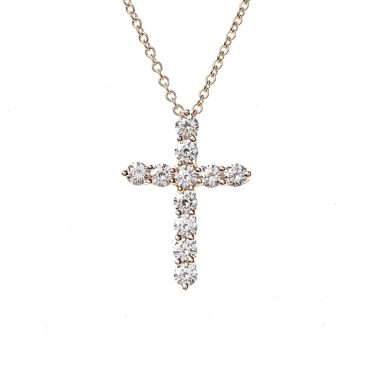Tiffany 18K Yellow Gold Diamond Small Cross Pendant Necklace 4 of 7