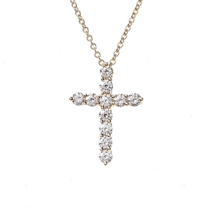 Tiffany 18K Yellow Gold Diamond Small Cross Pendant Necklace 4 of 7