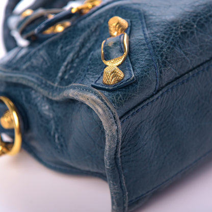 Balenciaga Agneau Giant 12 Gold Hardware Mini City Bleu Mineral 9 of 16