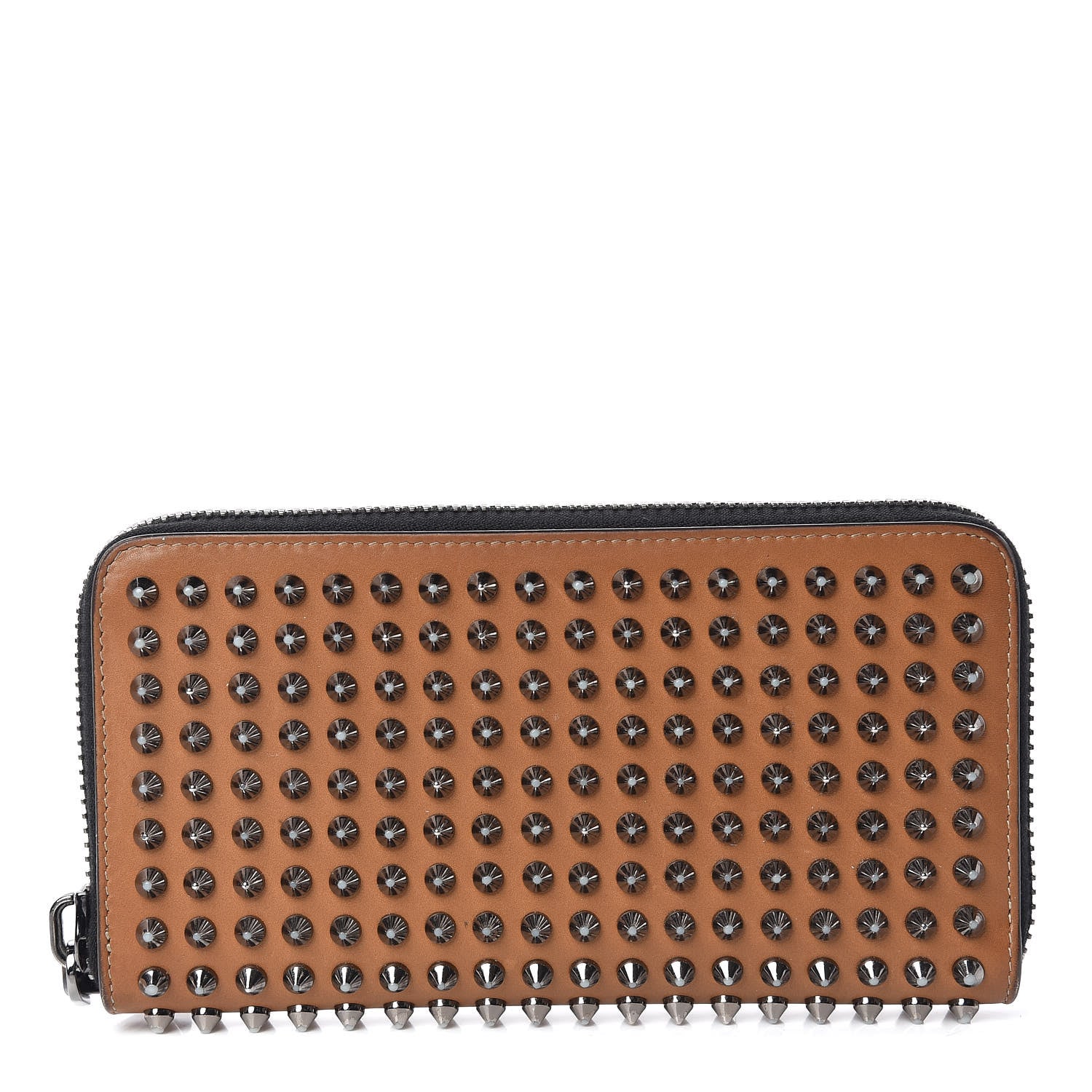 Christian Louboutin Calfskin Panettone Spiked Zip Around Wallet Caramel 1 of 9