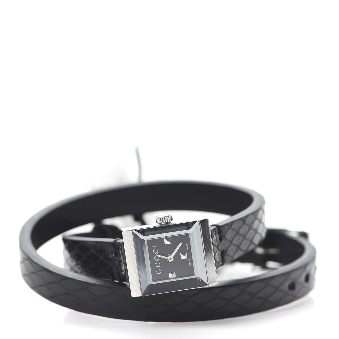 Stainless Steel Lizard 14mm G-Frame Square Double Wrap Quartz Watch Black