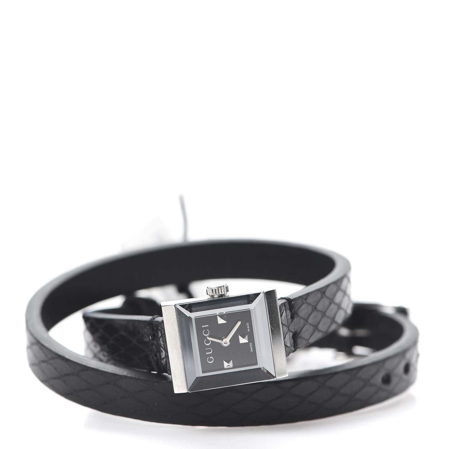 Gucci Stainless Steel Lizard 14mm G-Frame Square Double Wrap Quartz Watch Black 3 of 6