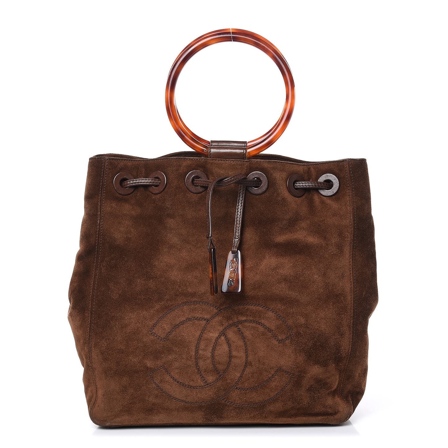 Suede Tortoise CC Drawstring Tote Brown