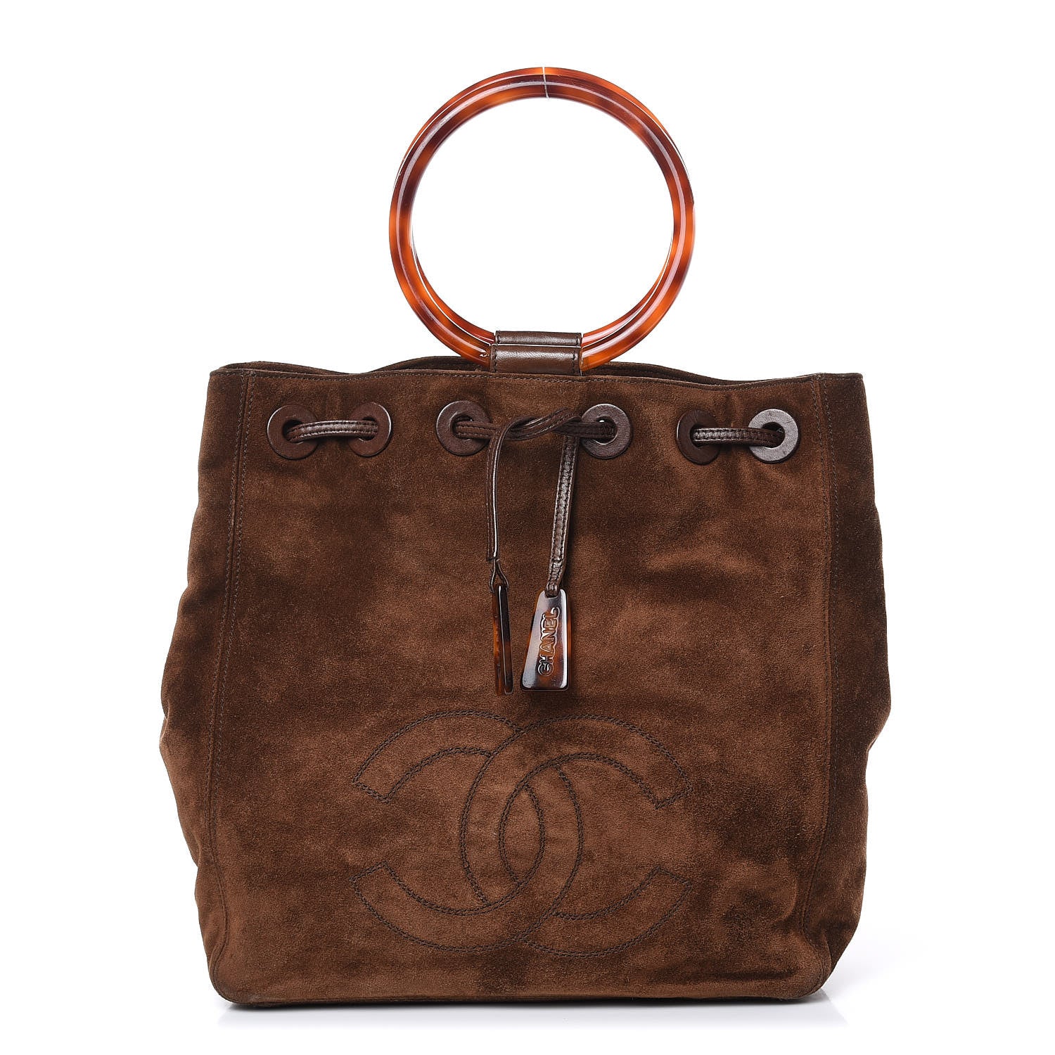 Chanel Suede Tortoise CC Drawstring Tote Brown 1 of 15