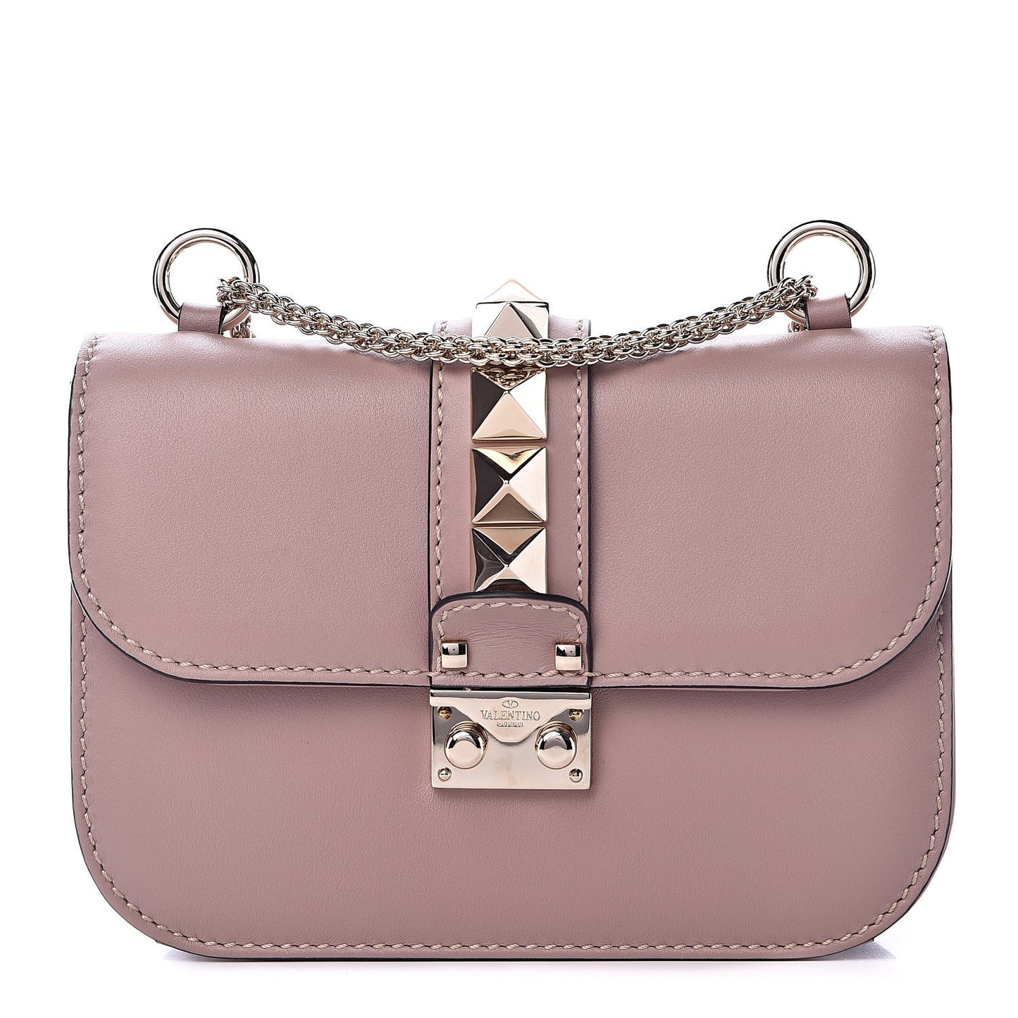 Vitello Small Glam Lock Rockstud Flap Poudre