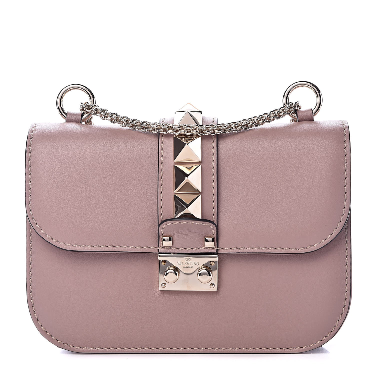 Valentino Garavani Vitello Small Glam Lock Rockstud Flap Poudre 1 of 10