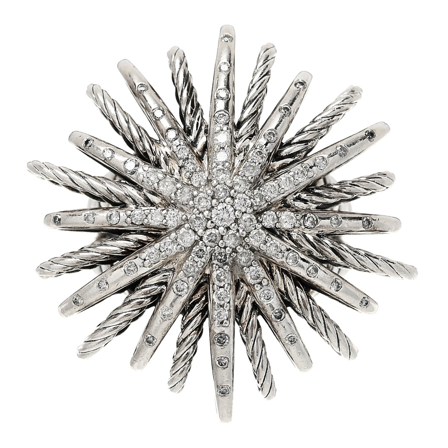Sterling Silver Diamond 30mm Starburst Ring 52 6