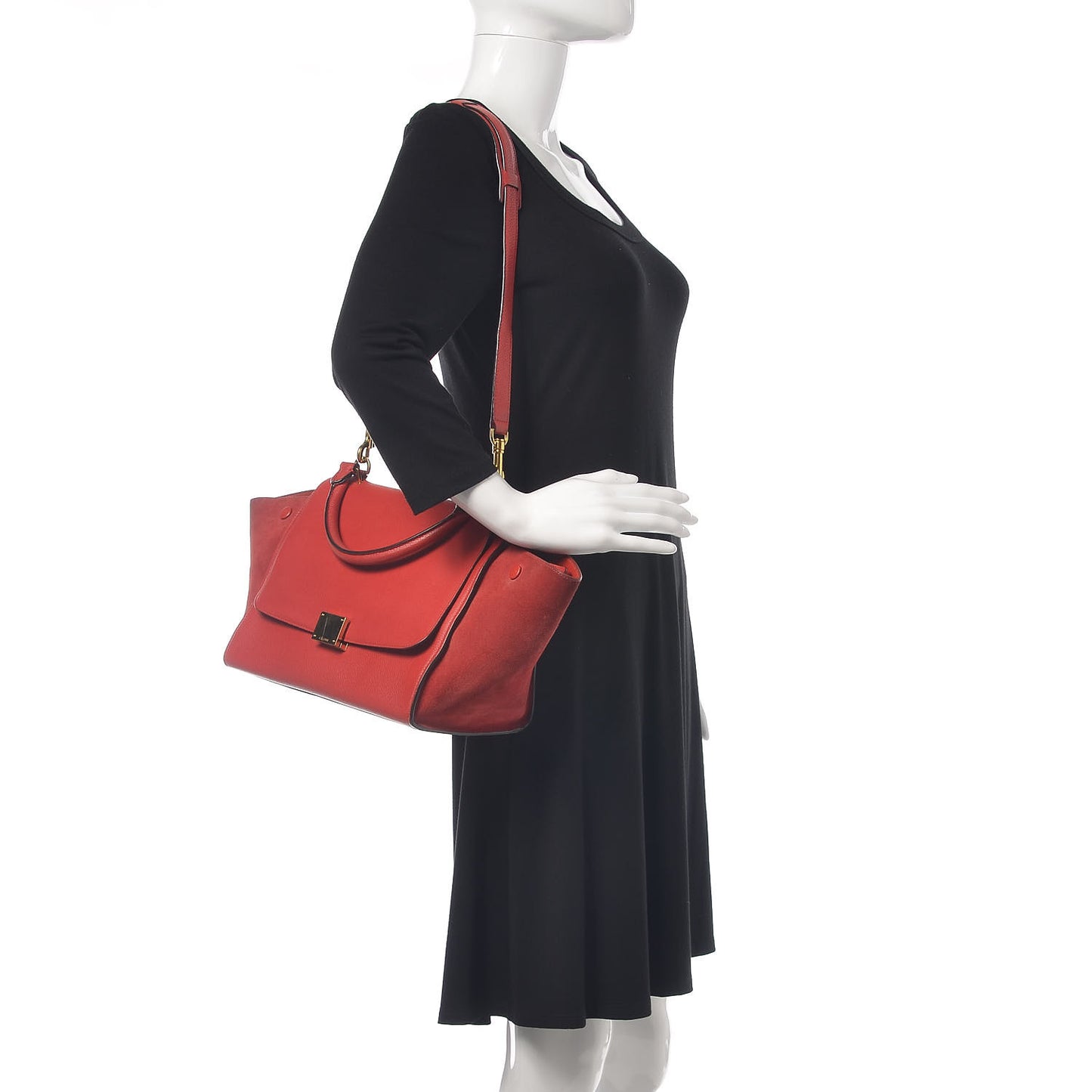 Drummed Calfskin Suede Small Trapeze Coquelicot